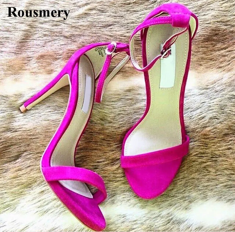 New Design Women Fashion One Strap Suede Leather High Heel Sandals Candy Color Ankle Strap Sandals Formal Dress Shoes alluring spaghetti strap fringe design pure color dress for women