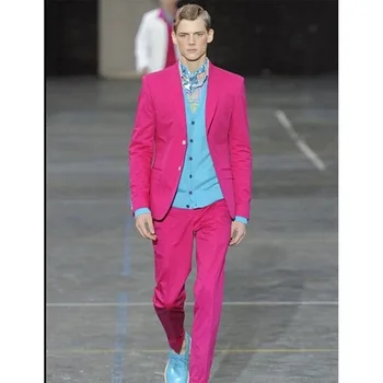 

Hot pink lapel single breasted groom wedding dress and men's banquet suits and men's office suits (jacket + pants) custom made