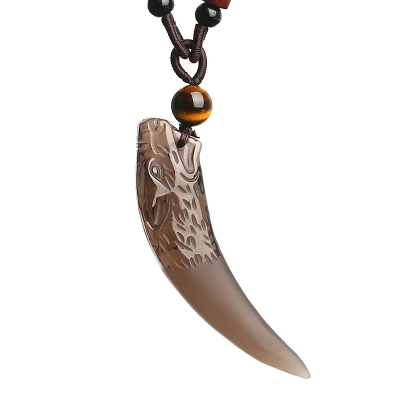 Wolf tooth Obsidian Pendant Necklace Amulets And Talismans Couple Natural Stone Necklace For Women Men Lucky Jewelry