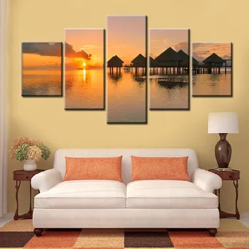 

5Panel HD Print Wall Modular Painting pintura al oleo Beautiful Sunrise on the sea Landscape on Canvas for Living Room Cuadros