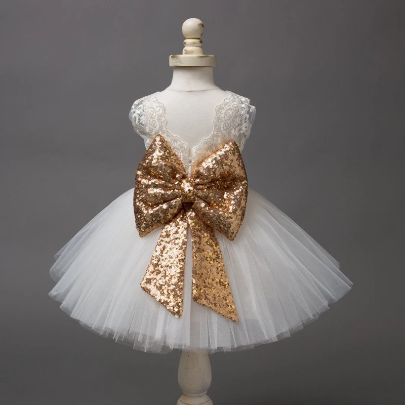 Emma/милое платье принцессы для новорожденных девочек с блестками и бантом без спинки Вечерние платья сарафан Одежда