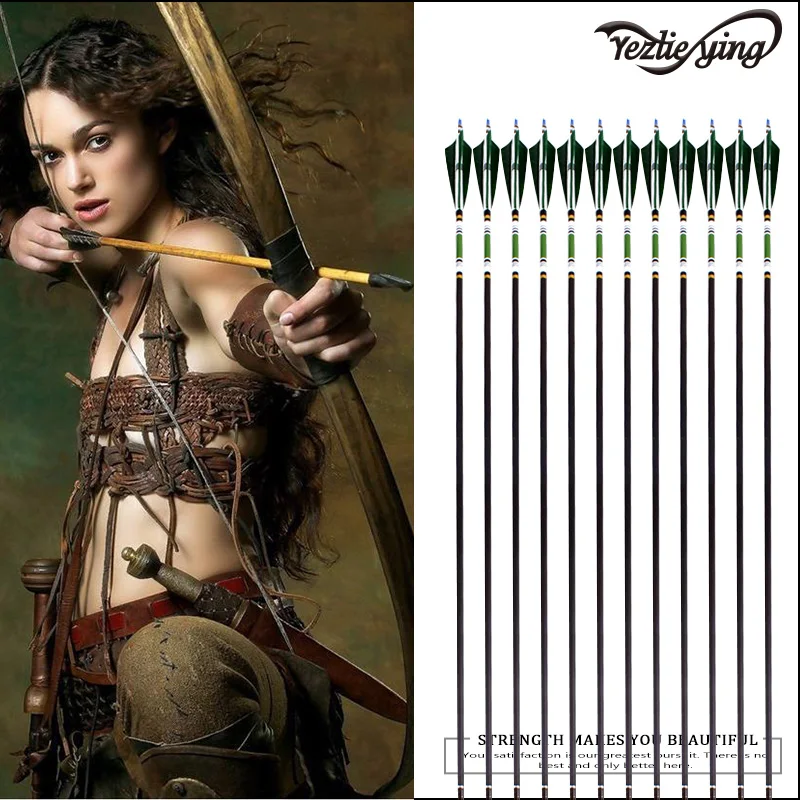 

12PCS 31.5Inch Pure Carbon Arrows Green Turkish Feather Bow and arrow Compound/Recurve Bow Crossbow Archery Hunting