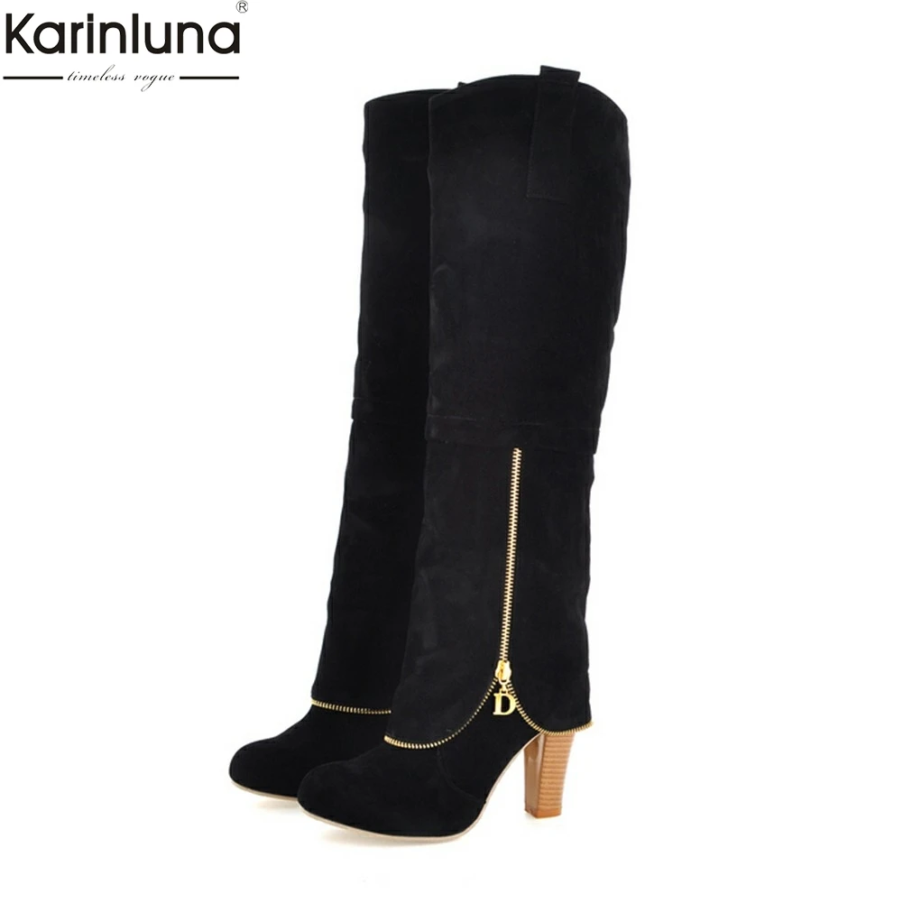 

KARINLUNA brand new wholesale big size 34-42 high heels women shoes Boots Zipper Winter autumn knee high Boots shoes woman