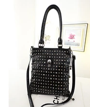 Dropshipping 2 Colors Rivets Design Woman Rhinestone Skull Lady Handbags Girl’s Student Casual Shoulder Bags H079