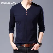 KOLMAKOV/мужские свитера, осенний мужской свитер высокого качества, одноцветные свитшоты, мужские вязаные пуловеры с v-образным воротником