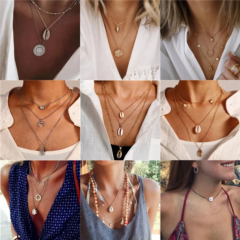 

Modyle 26 Styles Boho Necklaces for Women Vintage Gold Silver Chain Long Moon Statement Necklace Pendant Bohemian Choker Jewelry