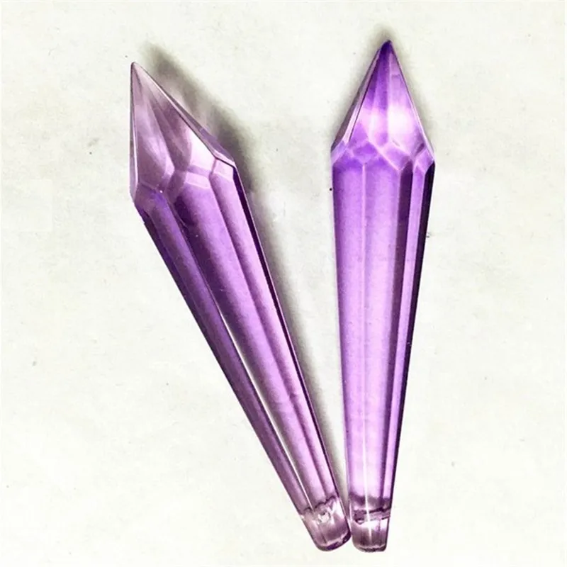 Purple Glass Crystal 80mm Icicle U drop Prisms Hanging Pendants Pointed
