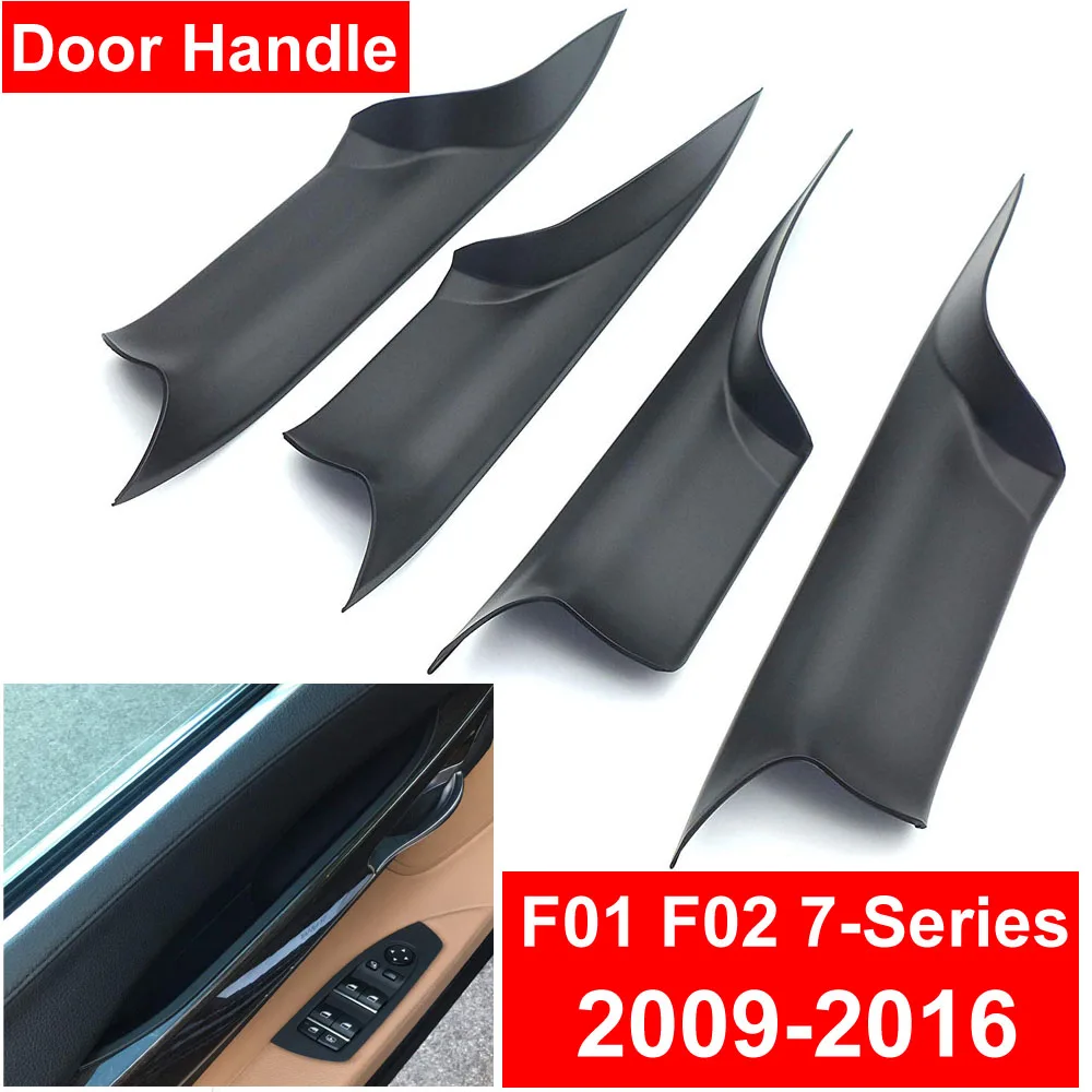 Baratos Manijas de puerta interior de coche para BMW f01 f02 7 Series trasera delantera izquierda derecha interior puertas manija del Panel fibra de carbono negro cubierta de ajuste