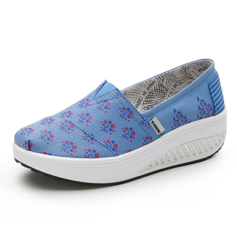 Minika/Женская парусиновая обувь; дышащая обувь для танцев; женская разноцветная прогулочная обувь на танкетке; обувь для похудения - Цвет: Blue