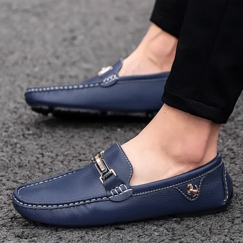 

Men Loafers Spring Autumn Breathable Genuine Leather Shoes Men Casual Luxury Driving Boat Shoes Slip-on Flats Black Moccasins
