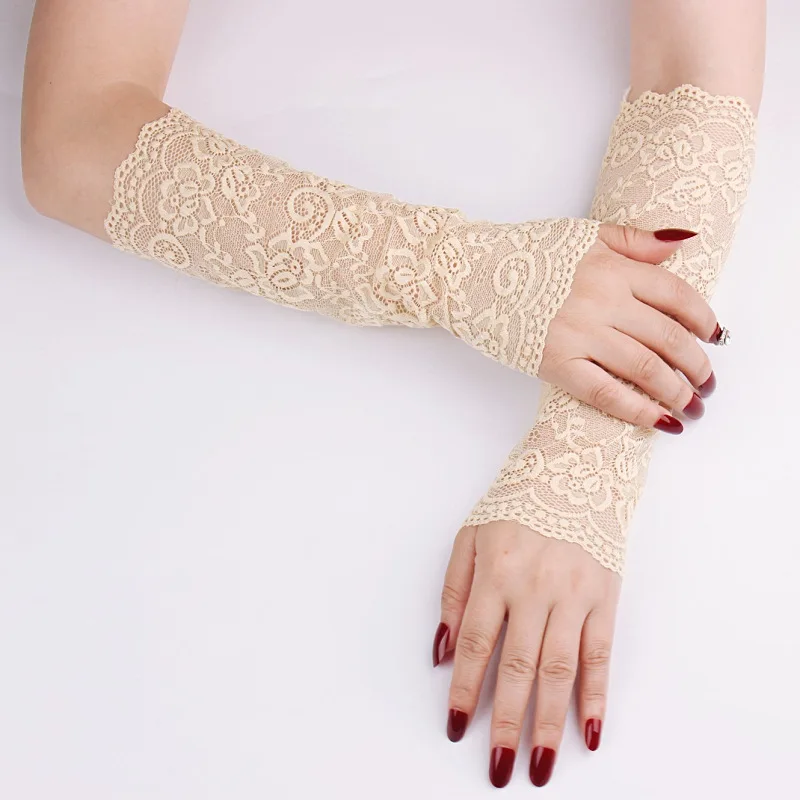 Women's Fashion Summer Arm Sleeves Sun UV Protection Gloves Sexy Hollow Out Lace Concealer Arm Warmers Protective Elbow Sleeve