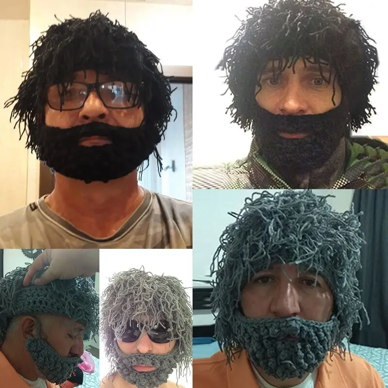 Мужская зимняя вязаная крючком шапка с бородой и кисточками|beard beanie|hat beardwarm cap |