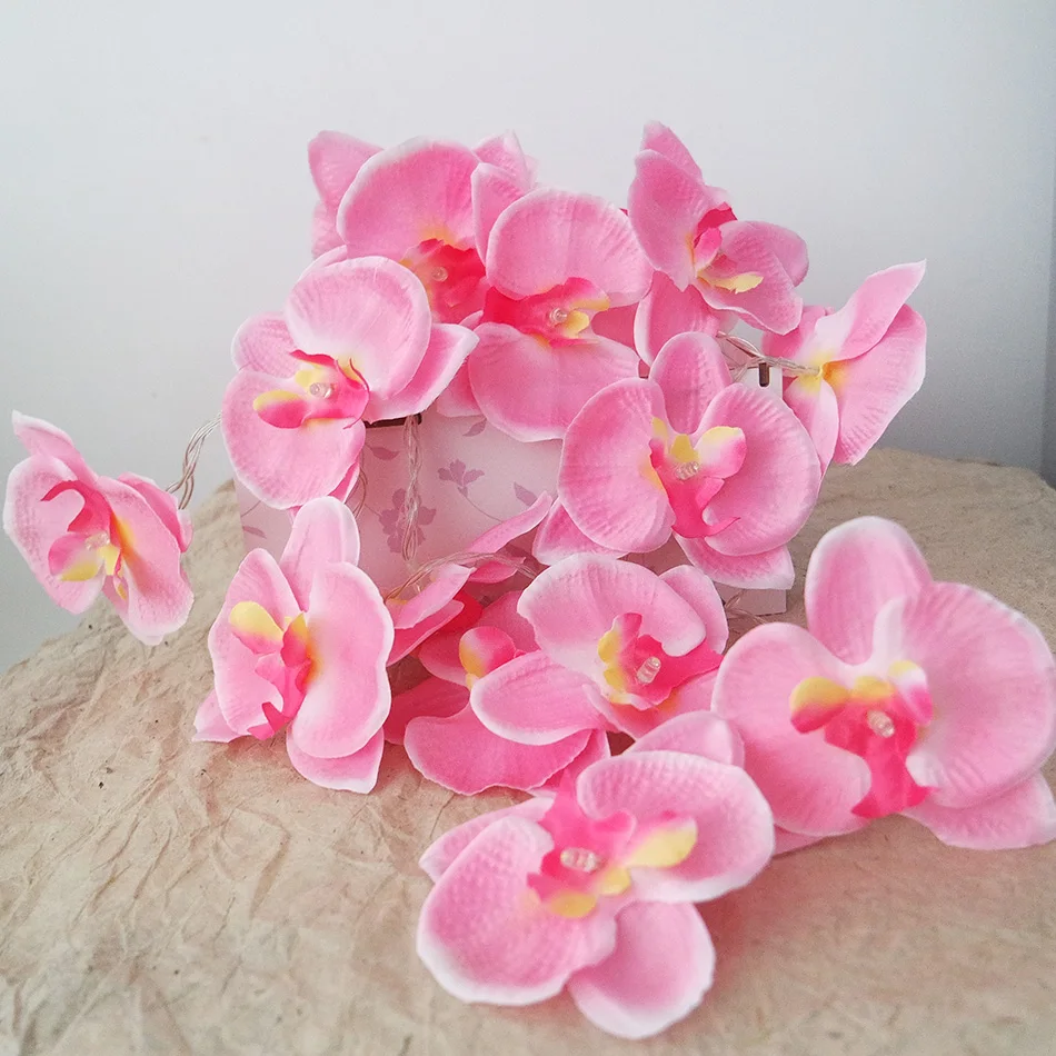 Со шпилькой, креативный, ручная работа, Розовая орхидея венок с светодиодная гирлянда, Ваза Цветочная композиция, DIY Свадебная вечеринка Строка Светодиодный украшения