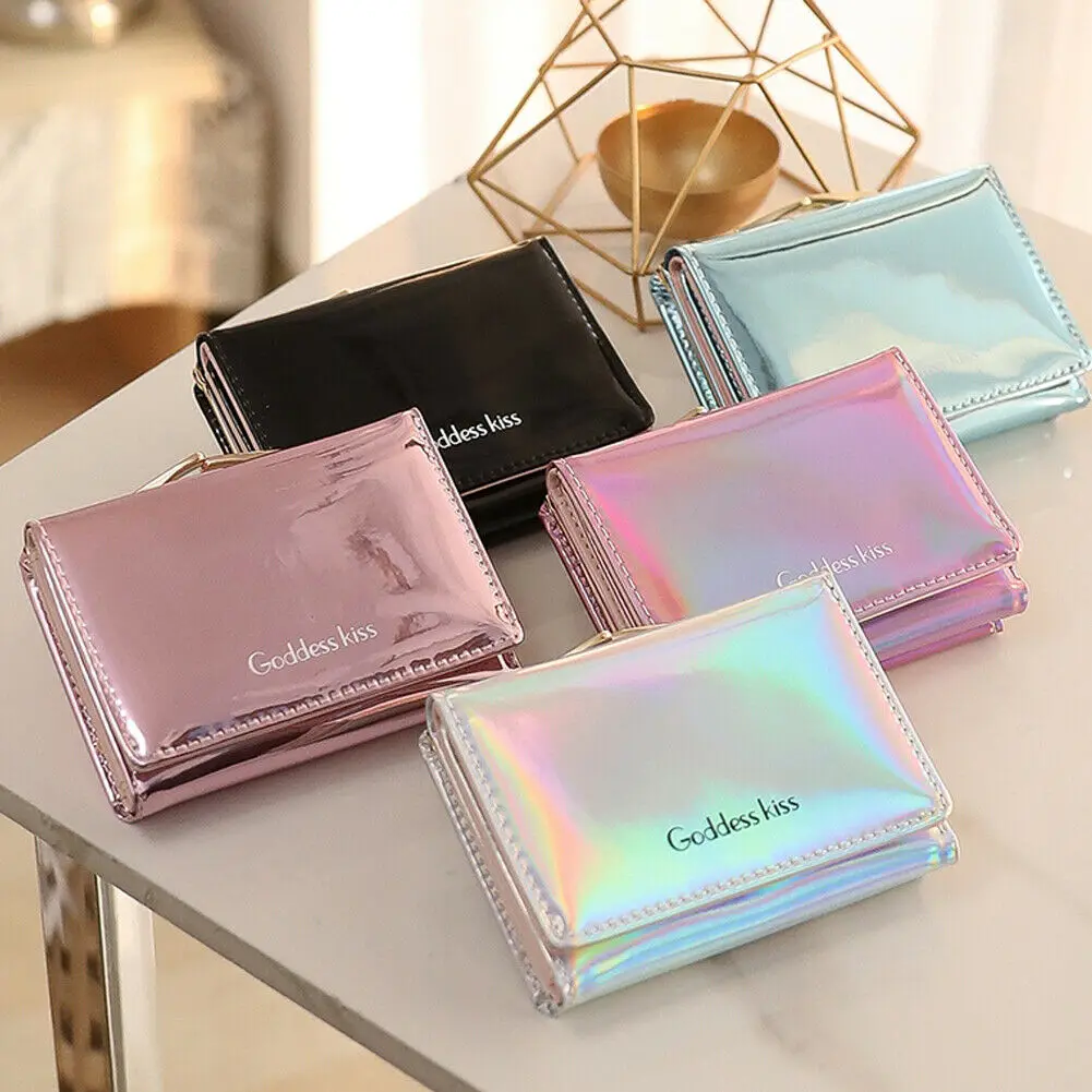 New Fashion Women Short Small Money Purse Laser Wallet Ladies PU Leather Folding Coin Card Holder Wallets