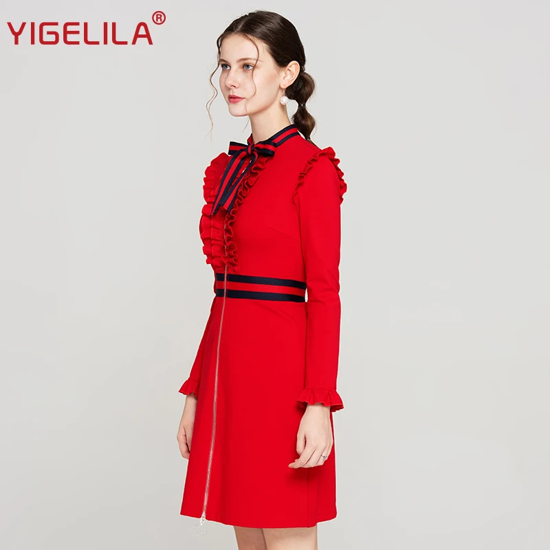 Женское платье с круглым вырезом YIGELILA красное элегантное облегающее Вечернее