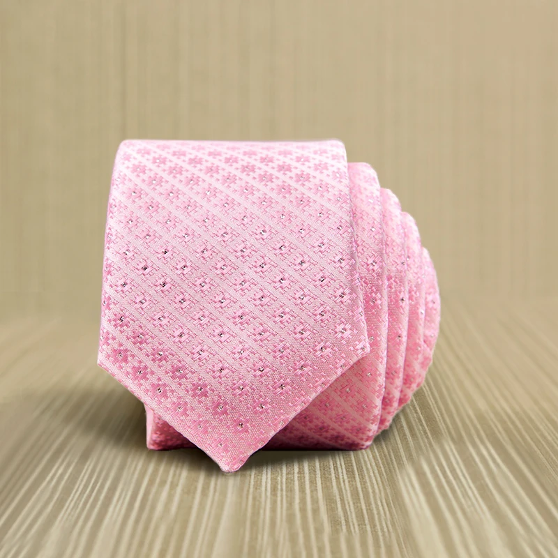 High Quality 2017 New Fashion 5CM Slim Pink Ties for Men Silver Cord