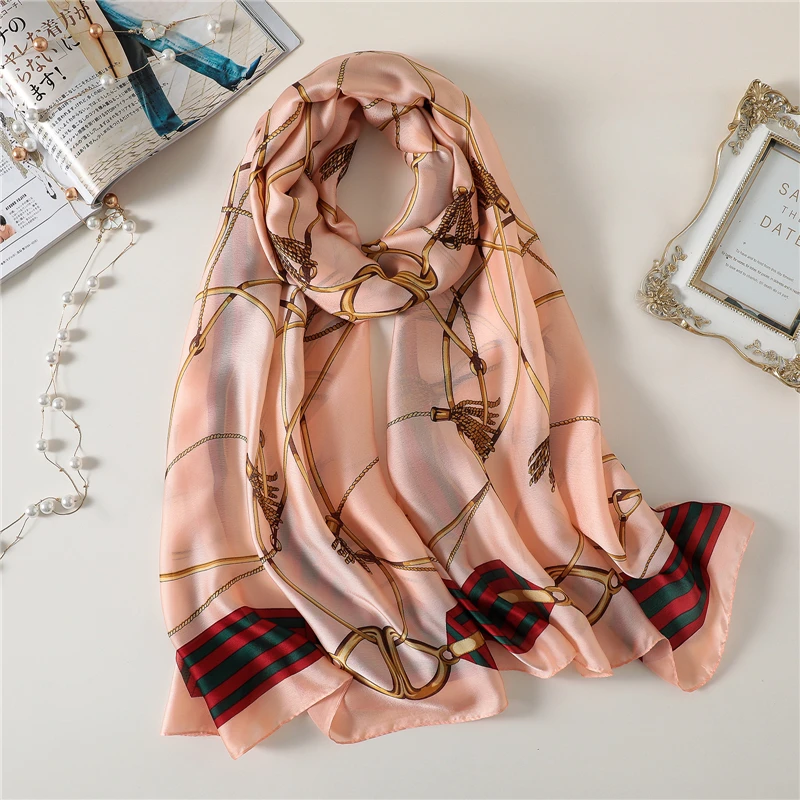 Женский шелковый шарф роскошный дизайнерский женский платок хиджаб летние пляжные шарфы женские пашмины шаль Бандана Шарфы