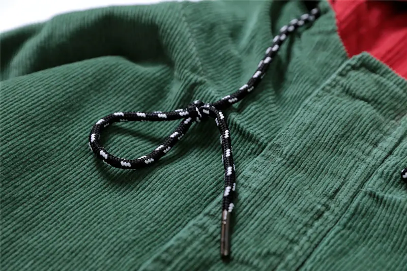 Color Block Patchwork Corduroy Hooded Jackets 7