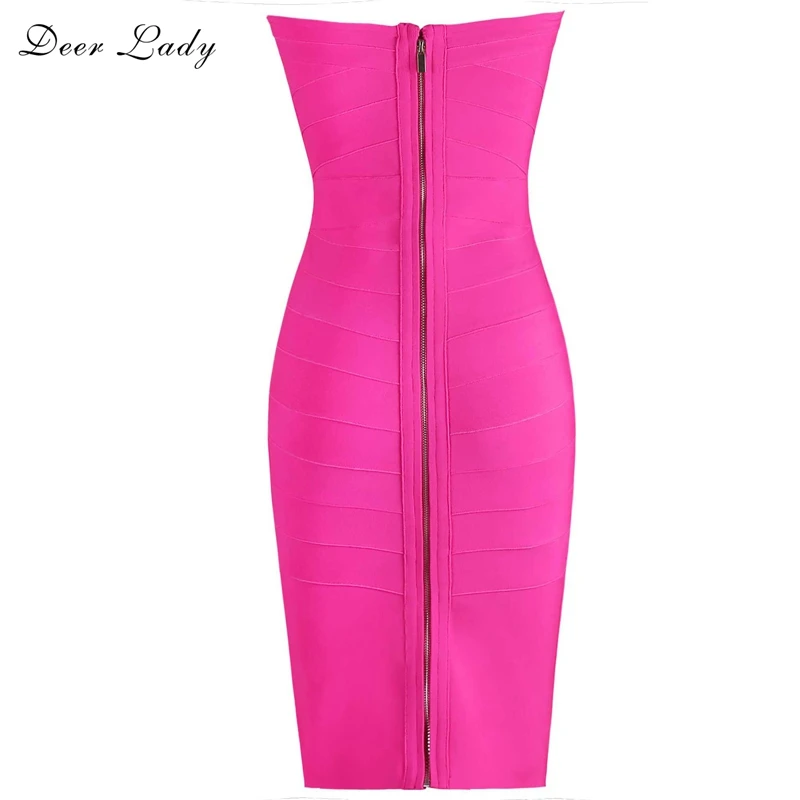 Deer Lady Women Bandage Dress Winter Strapless Bandage Dress Party Mini Hot Pink Bandage Dress Sexy Bodycon