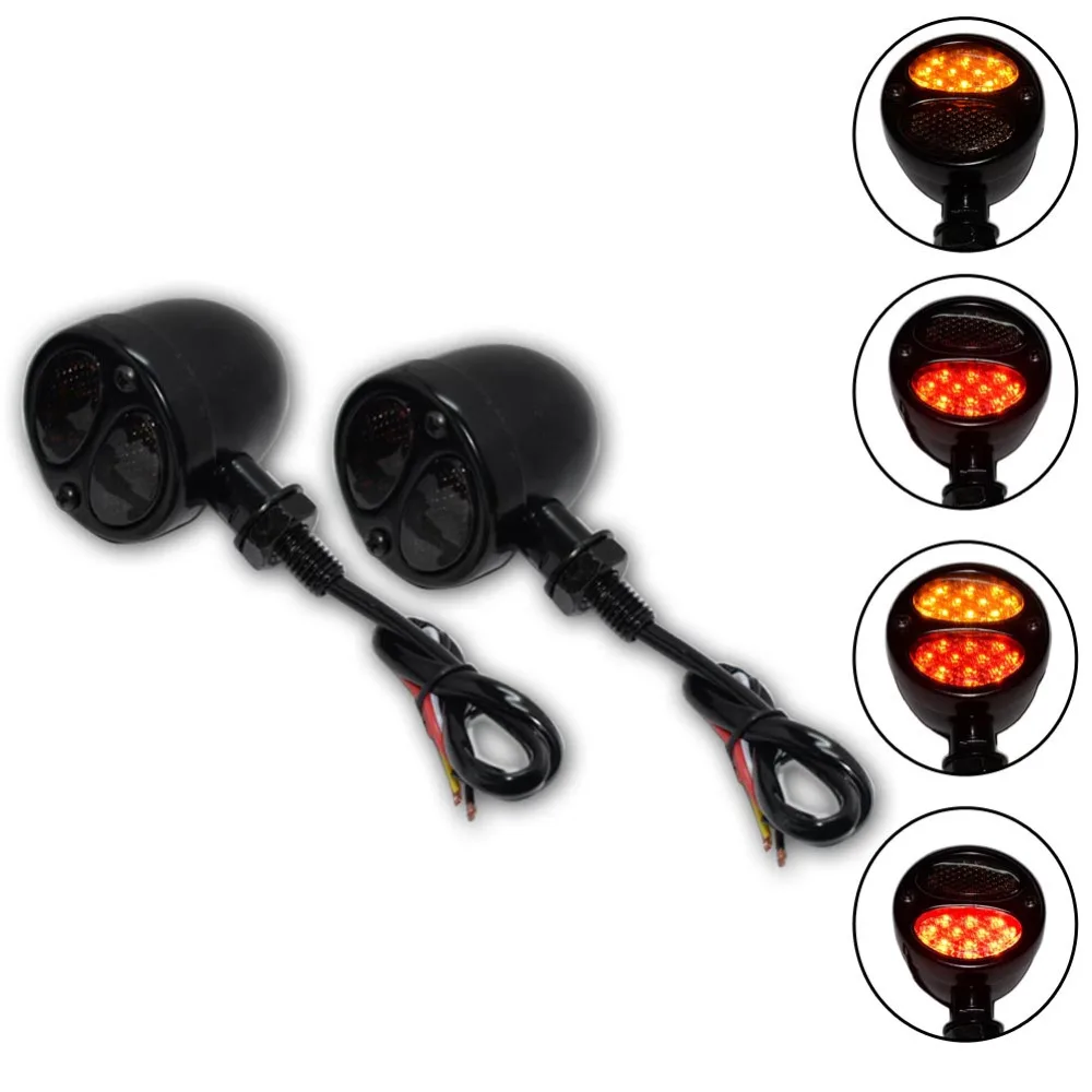 Motorcycle 4 Wires Turn Signal Light Yellow Red Twin Smoke Lens led Running Brake font b