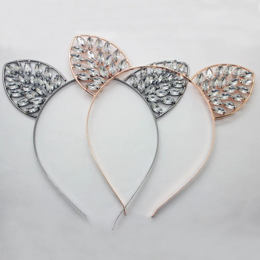 Модные кроличьи уши Hairbands золотой и серебряный сплав Кристалл Rhinestone Блеск головные уборы аксессуары для волос для женщин девочек