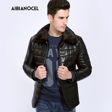 AIBIANOCEL, новинка, зимнее пальто из натуральной кожи, толстое кожаное пальто с мехом, кроличья подкладка, норковый меховой воротник, съемный кожаный пуховик