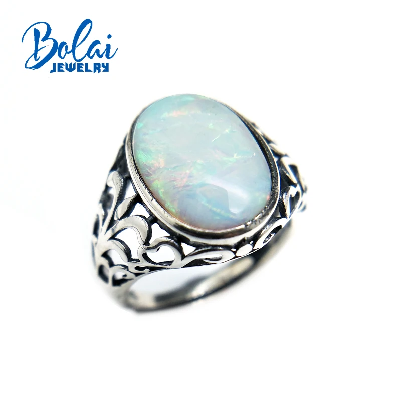 

Bolaijewelry,Natural Ethiopia Opal oval 10*14mm Fashion Accessories Rings 925 sterling silver fine jewelry for women party gift