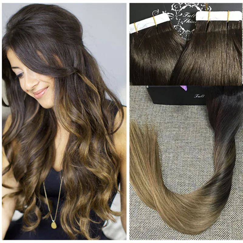 Full Shine Cheap Price 100 Real Human Hair Tape Extensions Ombre