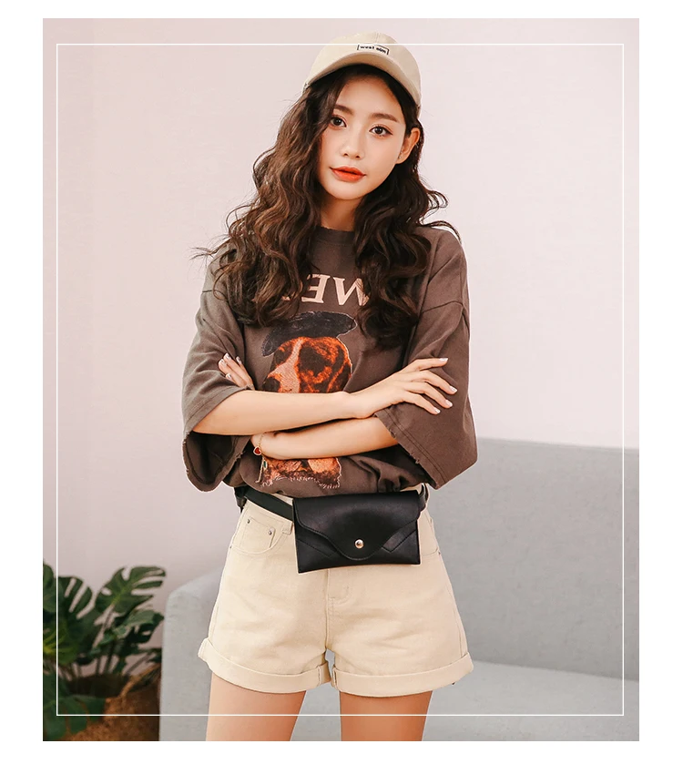 Корейские обжимные женские шорты в студенческом стиле однотонные свободные шорты из денима женские минимализм летние джинсы короткие