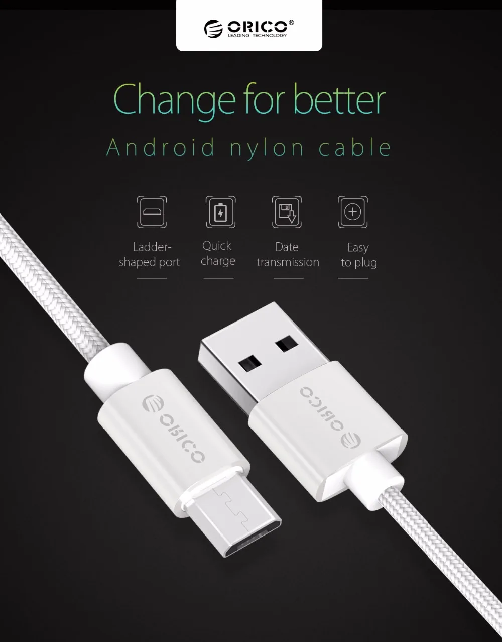 ORICO, USB кабель, нейлон, USB-A, микро USB кабель для Xiaomi, huawei, SamSung, Meizu, Letv, USB кабель для синхронизации и зарядки, 1 метр