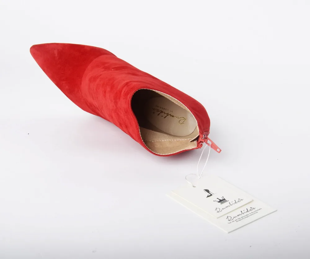 Rumbidzo/Новые Модные женские замшевые с острым носком ботильоны пикантные стилеты на высоком каблуке Женская обувь черного и красного цвета Zapatos