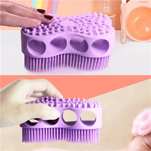 Мягкая детская силиконовая щетка для тела Массажная пемза для мытья Щетка детская игрушка в ванную стиральные отшелушивающие перчатки скребок для ног Esponja De Banho - Цвет: Purple
