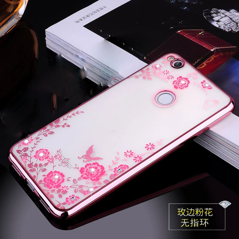 Мягкий чехол из ТПУ Honor 8 Lite для вспышки с цветком роскошный бриллиантами Huawei P8 2017 5