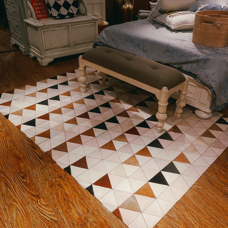 Европейский стиль роскошный коврик с геометрическим узором гостиная спальня чайный столик большой ковер ручной работы Ковры из коровьей кожи