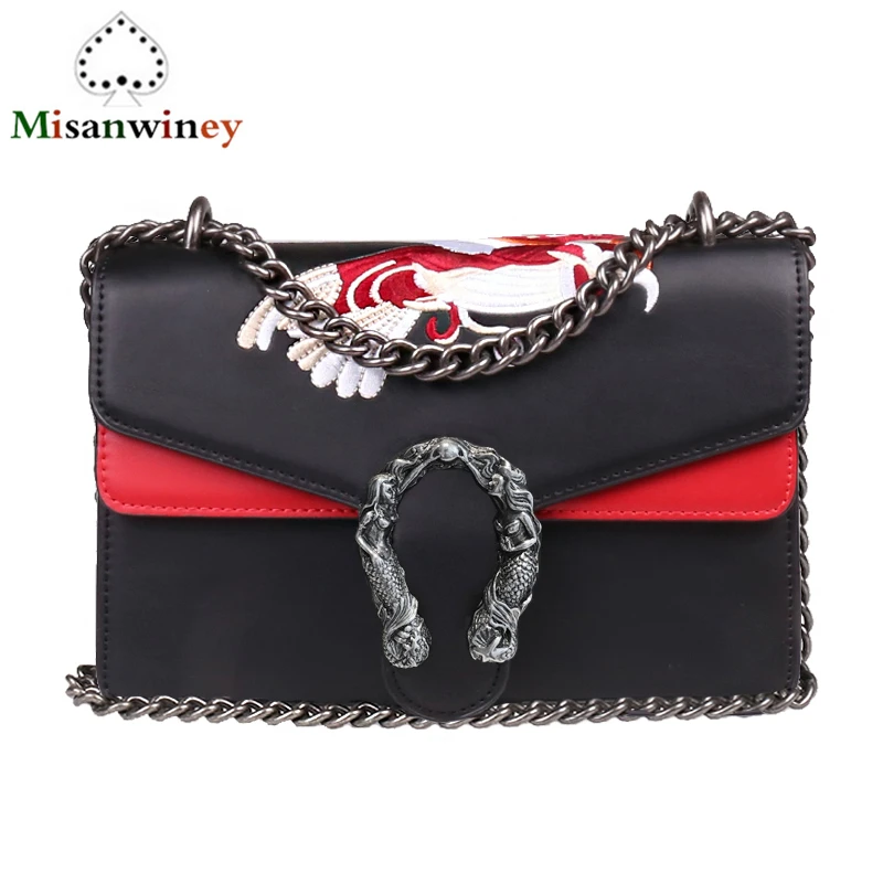 

2018 Fashion Brand Design Embroidered Women Shoulder Bags Chain Clutch Handbag Leather Messenger Bags Purses and Handbags