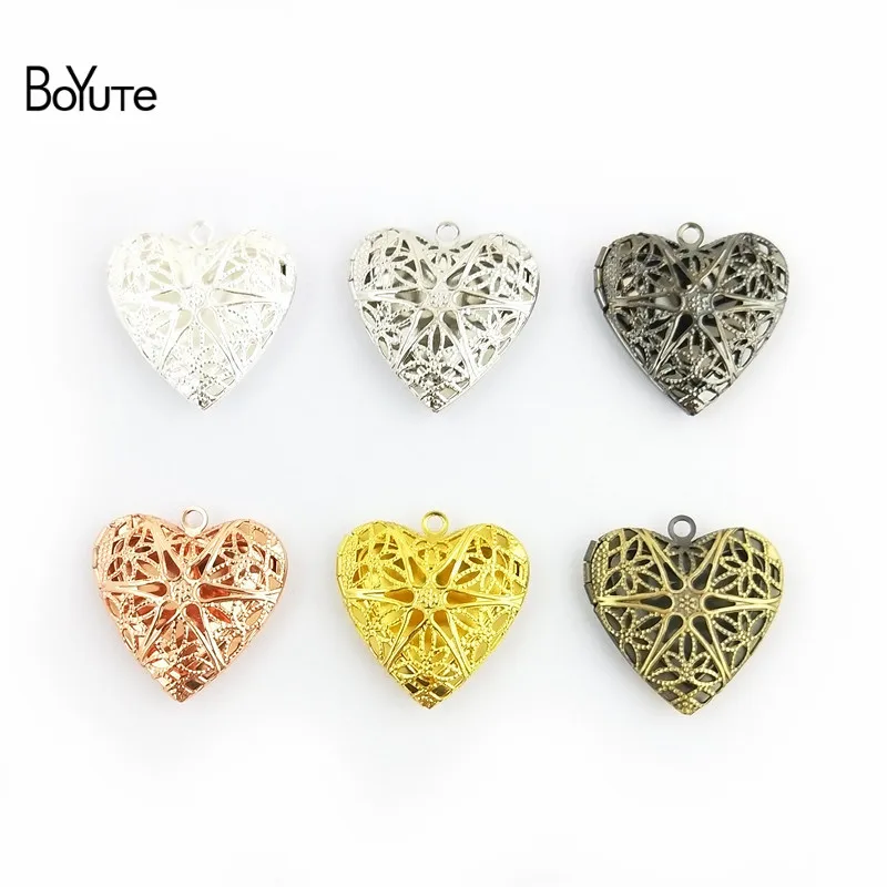 BoYuTe 10Pcs 26MM Filigree Heart Photo Locket Metal Brass Locket Jewelry Pendant (2)