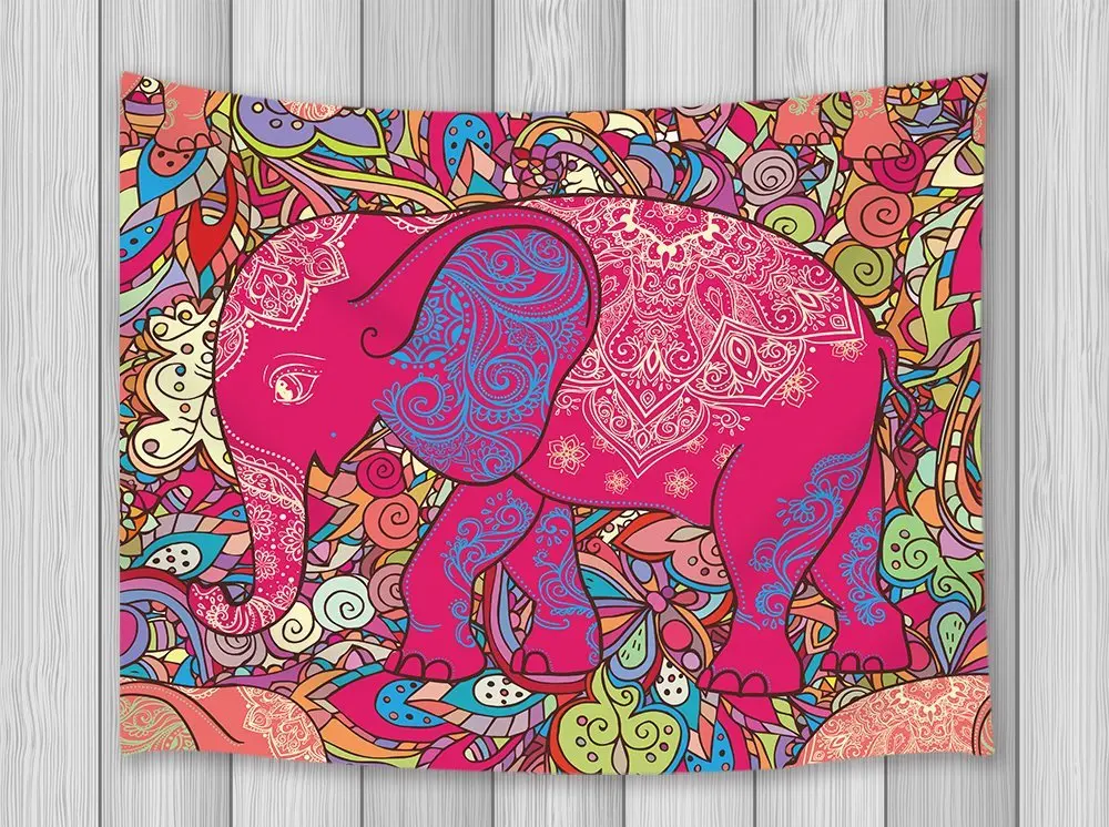 Mandala Decor Tapestry Indian Worship Red Elephant Bohemian Style Wall Art Hanging for Bedroom Living Room Dorm Blankets | Дом и сад