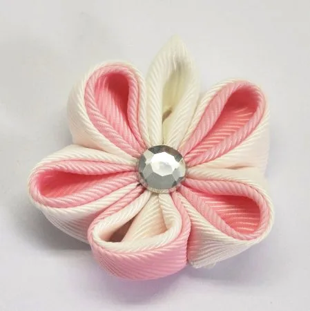 cream and pink polyester kanzashi flower