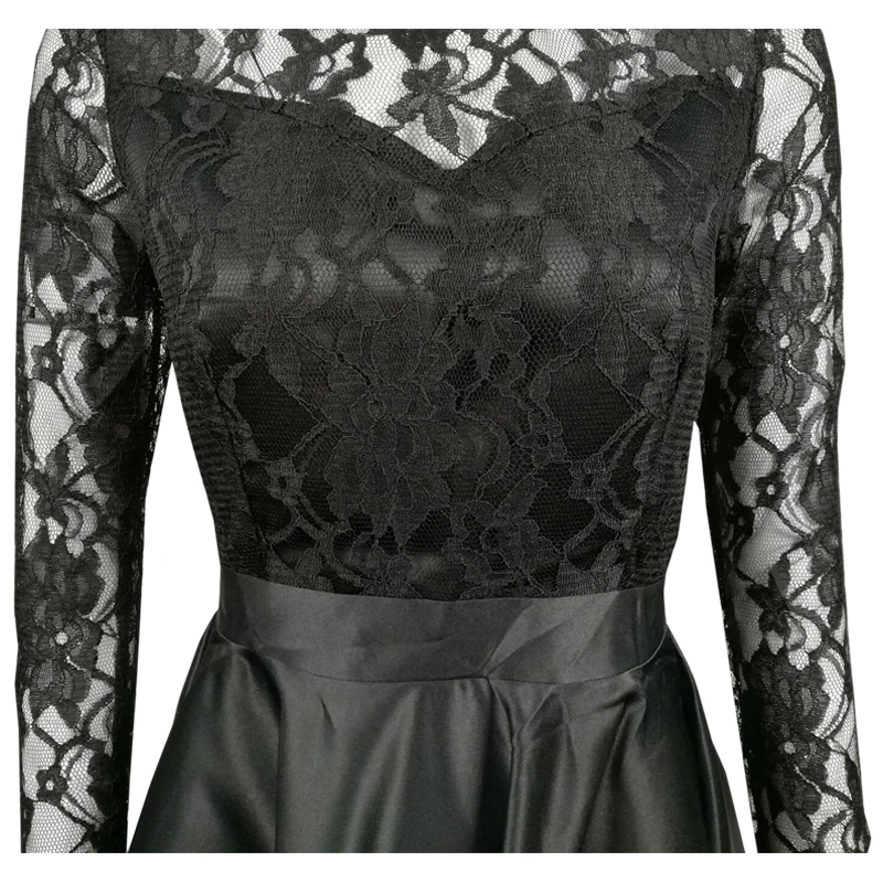 ADEWEL  New 2018 Spring Cute High Low Satin Lace Dress Women Elegant Floor-Length Long Dress Long Sleeve Maxi Party Dresses (10)