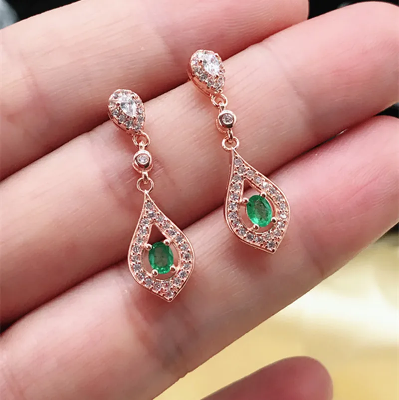 

100% Natural Emerald Gemstones Female Diamond Stud Earrings for Women Stud Earrings