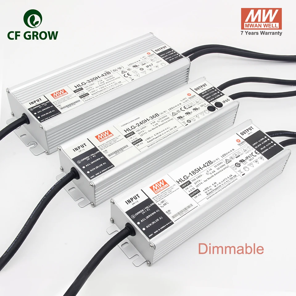 Meanwell Dimmable 185W 240W 320W Драйвер HLG-185H-42B HLG-240H-36B, HLG-320H-42B LPC-60-1400, APV-12-12 Выходной светодиодный адаптер питания