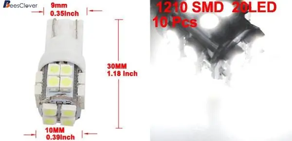 

Adeeing 10Pcs 12V 1210 White T10 20 SMD LED High Power Side Marker Bulb Light General Application high quality chip white z18