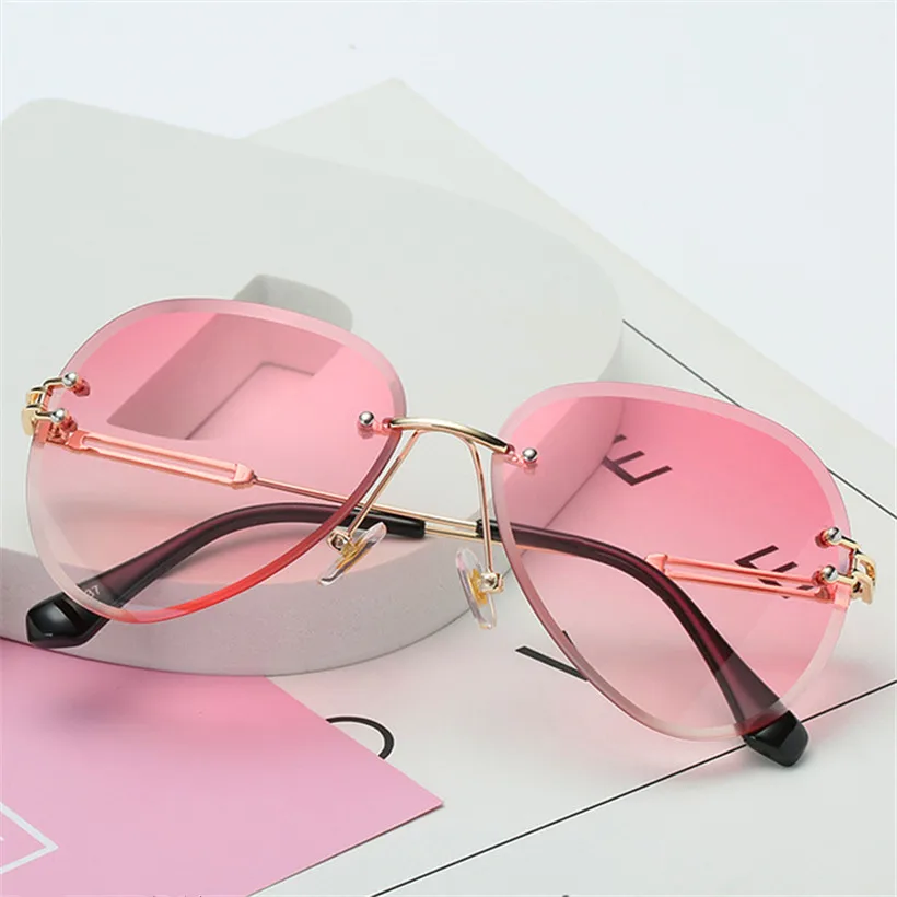 Новинка, брендовые дизайнерские Винтажные Солнцезащитные очки без оправы для женщин и мужчин, ретро очки с градиентными линзами для женщин, UV400 - Цвет линз: Pink