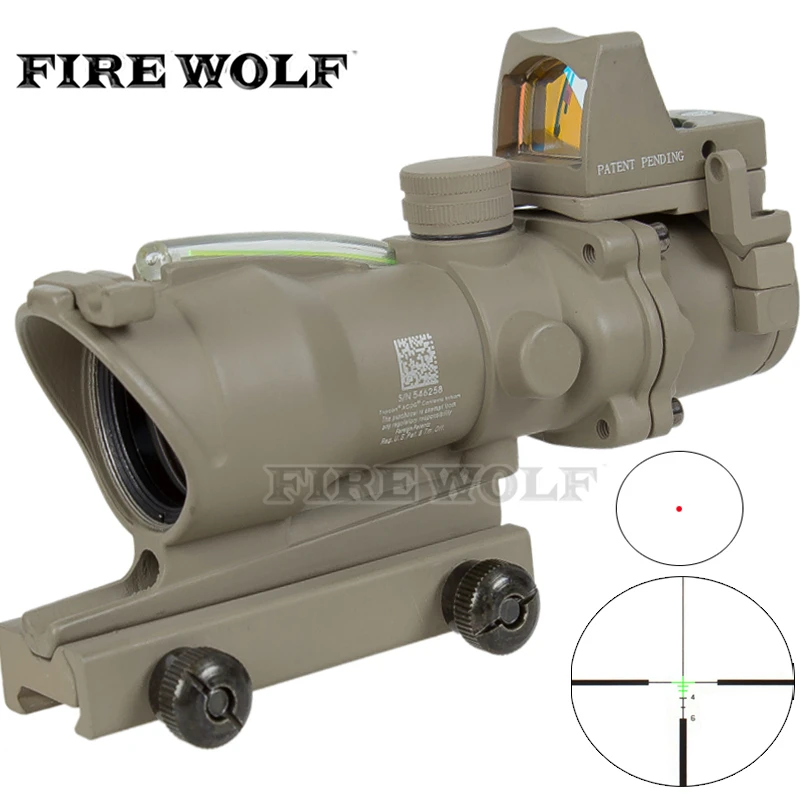 

Trijicon FIRE WOLF Tan 4x32 Riflescope Green Optical Fiber Works really +Tan Red Dot Rifle scope EM5161A Free shipping