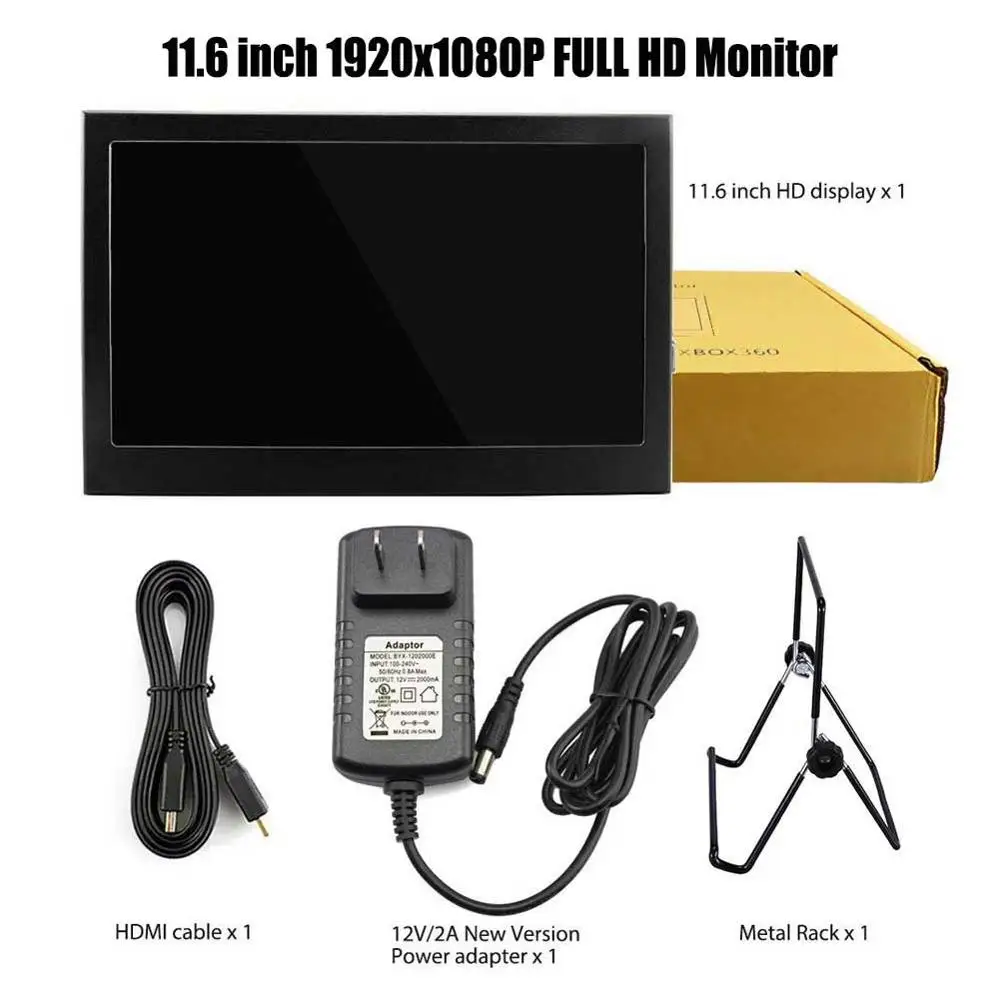 11,6 дюймов ips HD lcd 1080P монитор Мини компьютер и ТВ дисплей с динамиками и Hdmi, VGA для Raspberry Pi WiiU Xbox 360 Windows - Цвет: 1920x1080P