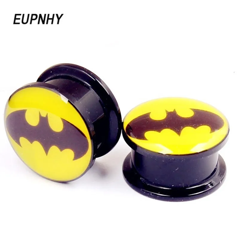 

EUPNHY 2pcs/lot Acrylic Batman Logo Ear Gauge Plug and Tunnel Ear Stretcher Expander Screw Fit Plug Body Piercing Jewelry