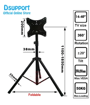 

( 1 pair ) 14-40" Movable Folding LCD TV Floor Stand TV Mount Cart Display Rack Full Motion TV Tripod Loading 50kgs TRKX22