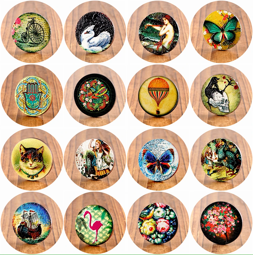 

2PCS Vintage Mermaids swan butterfly 45mm 3D Embossed Round Wood Laser Cut Coloured Drawing Pendant DIY jewelry -WIB-(49-64)