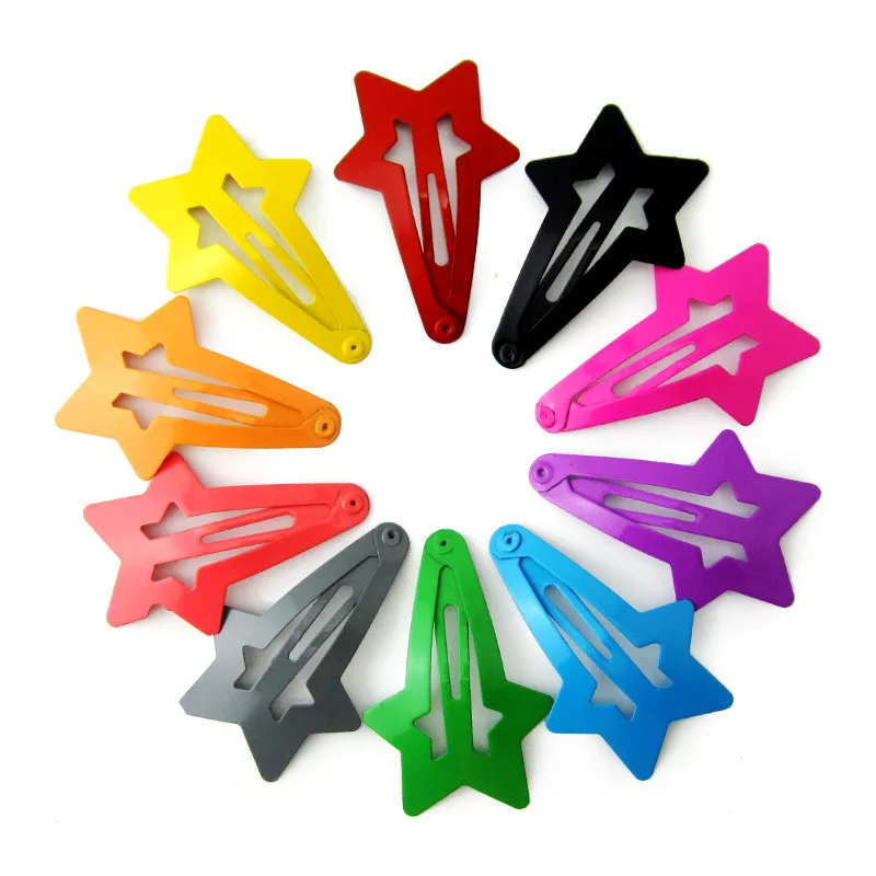 

10Pcs/Pack Cute Heart Star Shape Hair Clips Girls Solid Hairpins Neon Bright Color Hair Accessories for Kids Metal Hairgrip