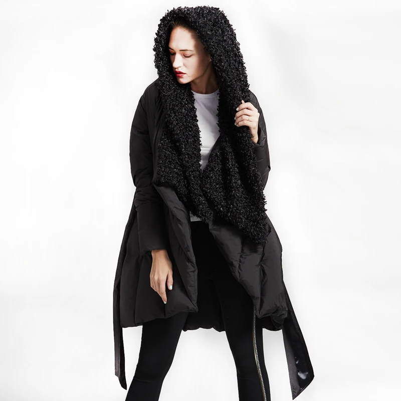Brand Original Design 2018 Winter Women's Down Jacket Chic Cloak Duck Down Coat Woman Lamb Fur Collar Warm Female Jacket AO734